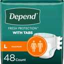 Depend Incontinence Protection with Tabs, Unisex, Large (3549" Waist, over 170 lbs), Maximum Absorbency, 48 Count (3 Packs of 16)