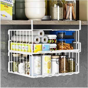 Under Shelf Basket Storage 2Pack - 12.6in Metal Under Cabinet Shelf, Hanging Wire Basket Shelves, Undershelf Storage Basket for Kitchen Pantry Bookshelf (White)