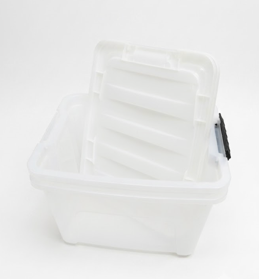 Clear Large Storage Bin with Wheels, Plastic Latching Boxes with Lid, 15x12x 9 Inches