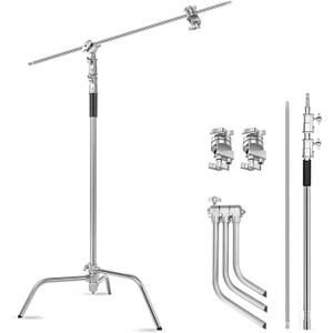 Heavy Duty C Stand with Boom Arm, Stainless Steel Heavy Duty Photography Light Stand, Adjustable Height 4.9ft-10.8ft, with 4.1ft Holding Arm, for Reflector, Umbrella, Softbox, Monolight (10.8 Ft/3.3M Stainless steel C stand)