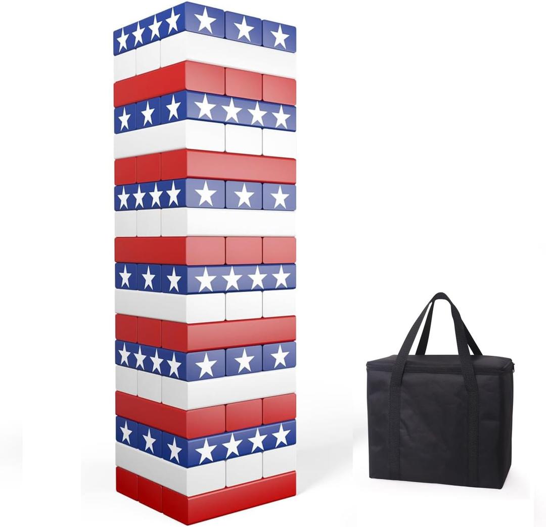 Nattork Giant Tumbling Tower (Stack from 1.77Ft to 4+ Ft), Wood Stacking Giant Blocks Game| Made from Premium Pine Wood| Ideal for Family, 54PCS Stars