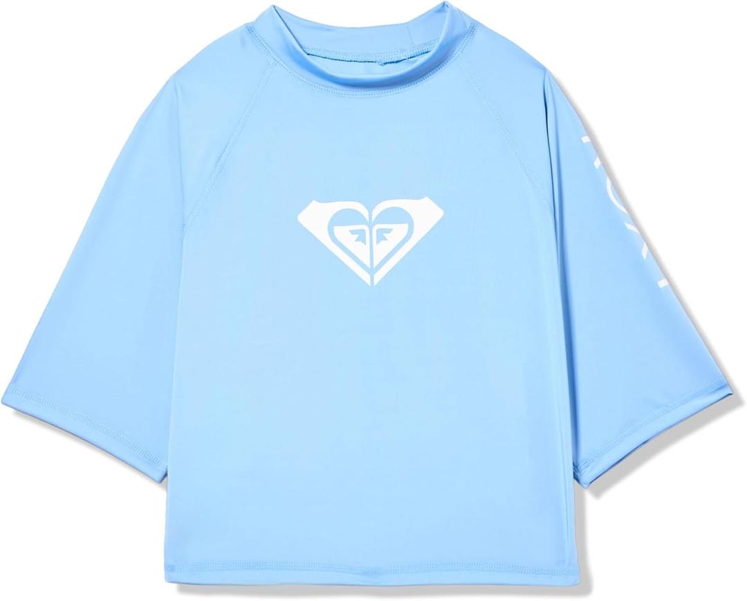 Roxy Womens Crop Top Short Sleeve Rashguard UPF 50+, Quick-Dry Rash Guard Swim Shirt for Beach, Pool, Surf, Water Sports (Blue, XL)