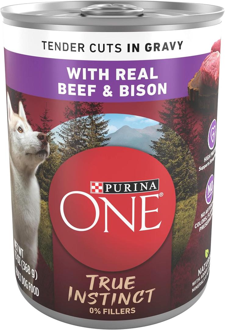 Purina ONE High Protein Wet Dog Food True Instinct Tender Cuts in Dog Food Gravy With Real Beef and Bison - (Pack of 12) 13 oz. Cans, Best By: JAN 2028