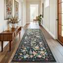 Amada 2.6x8 Washable Runner Rug, Non-Slip & Low-Profile Kitchen Area Rug with Reinforced Edge Binding, Boho Floral Pattern, Soft Long Entryway Rugs for Bedroom & Hallway