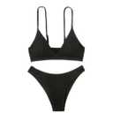 Women's Sexy Two Piece Tummy Control Thong Bottom V Neck Bikini Swimsuits, size L