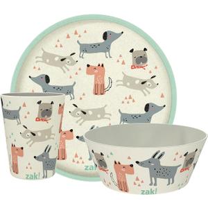 Zak Designs Kids Dinnerware Set 3 Pieces, Durable and Sustainable Melamine Bamboo Plate, Bowl, and Tumbler are Perfect For Dinner Time With Family (Dog)