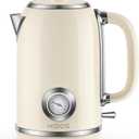 Electric Kettle 1.8L with Temperature Gauge, 1500W Fast Boiling Electric Tea Kettle, 100% Stainless Steel Retro-Style Hot Water Kettle Electric - Glowing LED Light, Auto Shut-Off & Boil-Dry Protection (Beige)