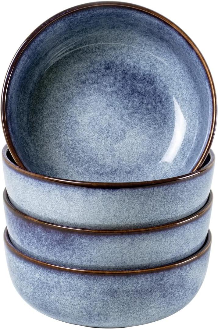 UNICASA Ceramic Cereal, Soup Bowl Set 25 Ounces - Serving Bowls for Salad, Fruit, Pasta, Dinner, Microwave and Dishwasher Safe (Blue) (25 Oz)