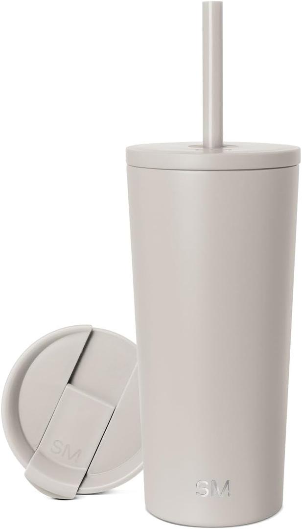 Simple Modern Insulated Tumbler with Lid and Straw | Iced Coffee Cup Reusable Stainless Steel Water Bottle Travel Mug | Gifts for Women Men Her Him | Classic Collection | 20oz | Almond Birch