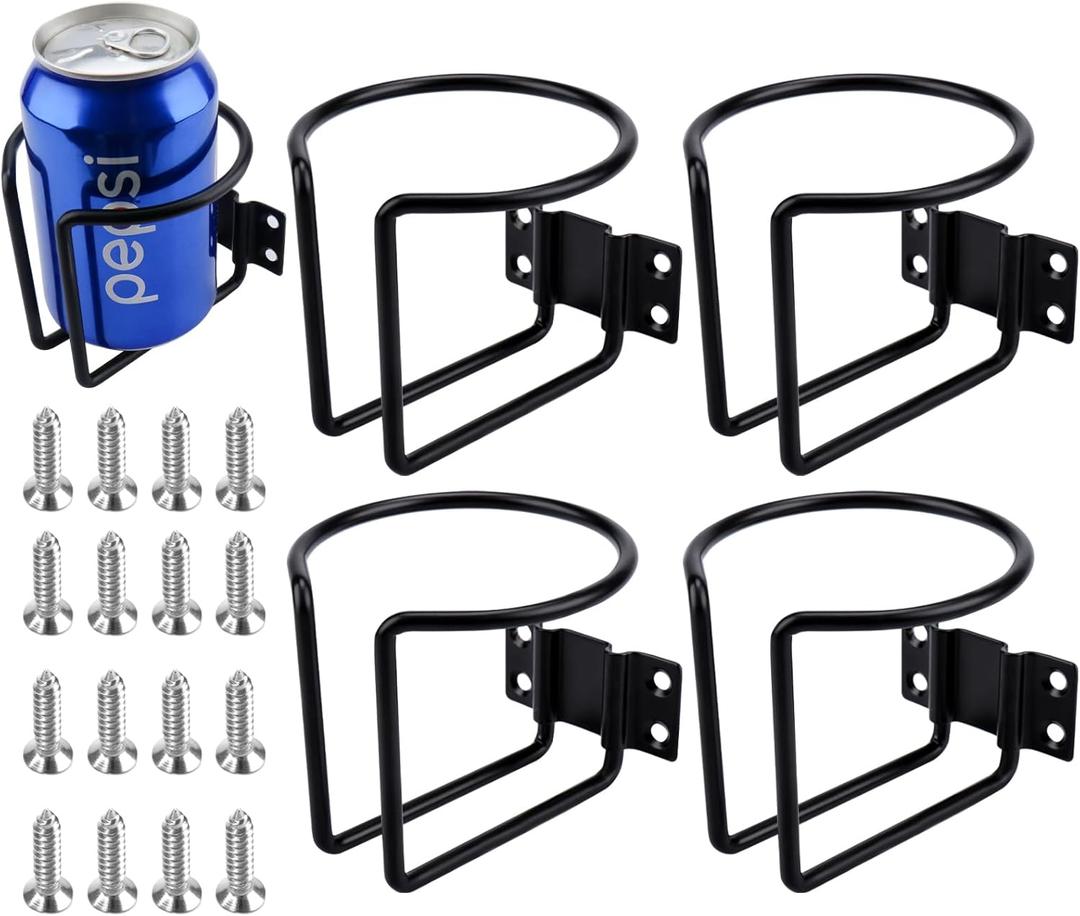 4 Pcs Cup Holders for Boat,Stainless Steel Wall Mounted Cup Holder for Drinks,Black Ring Cup Holder Drink Holder for Marine Boat,Pontoon,Yacht,Truck,RV,Tractor
