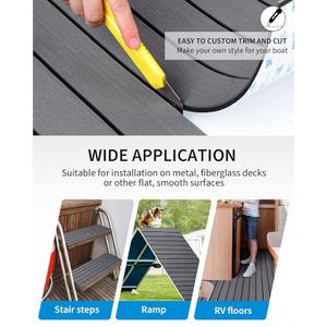 OCEANBROAD EVA Foam Boat Flooring with 3M Adhesive Backing Marine Self-Adhesive Decking 96''x45.6''/36''/28.8''/16.8'', 48''x16.8'' Faux Teak Sheet for Jon Boats Swim Platform Helm Pad RV Floor (Dark Gray with Black Seam Lines)