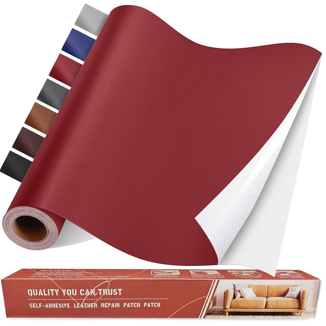 Self Adhesive Leather Repair Patch Kit, 31.5 in x 16 in Large Vinyl Leather Repair Tape for Furniture, Car Seat, Couch, Sofa, Color: Smooth Red