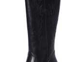 Cowboy Boots for Women - Knee High Cowgirl Boots with Side Zipper, Mid Heel & Easy Pull-On (Black)