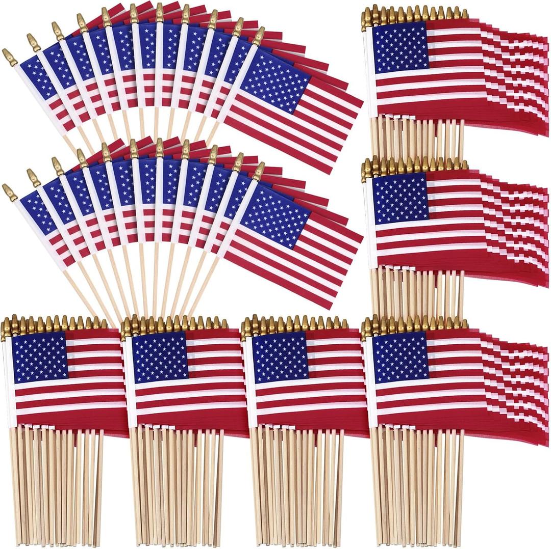 Shimeyao 120 Pack USA Stick Flags 12 x 18 Inch Small American Flag 4th of July USA Flag Red White Blue Lawn Flags with Wooden Pole and Spear Tip for Yard Garden Memorial Day Independence Day Decor