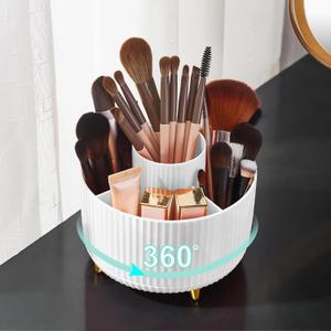 Diesisa Makeup Brush Holder Organizer,360 Rotating Makeup Brush Organizer,5 Slot Make up Brushes Cup for Cosmetics, Nail Polish, Art Supply, Bathroom Vanity Desktop Organizer - White
