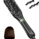 LANDOT Mini Hair Straightener Brush - Ionic Heated Straightening Brush for Frizz-Free & Smooth Styling, Compact Lightweight Dual Voltage Travel Flat Iron Comb, Black