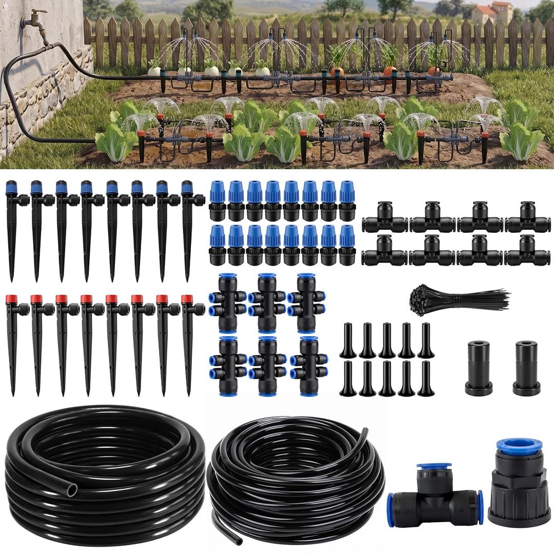 Drip Irrigation Kit – 230FT Automatic Garden Watering System with Quick-Connect 1/4" & 1/2" Fast-Lock Tubing, Adjustable Nozzles & Sprinklers for Greenhouse, Lawn, Potted Plants