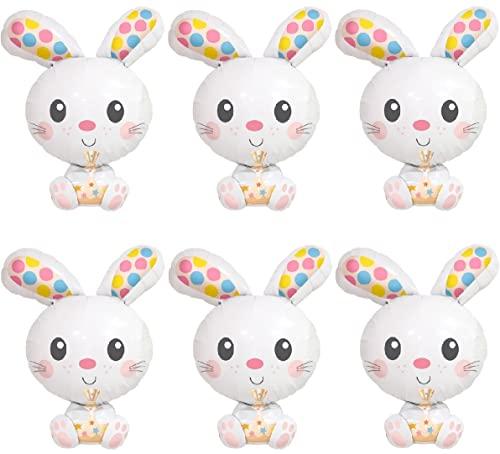 JM Puri Mi 6Pcs Jumbo Bunny Easter Balloons - 28.7" Spotted Mylar Party Balloons - Easter Occasion - Unisex Children, 3 Pack