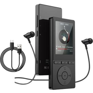64GB MP3 Player with Bluetooth 5.3, Music Player with HiFi Sound for Sports Runners, 2.4" Screen MP3 Player Built in HD Speaker Voice Recorder FM Radio E-Book, Expanded Up to 128GB, Earphone Included (Black)