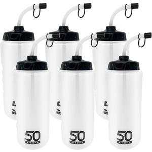50 Strong 1 Liter BPA-Free Plastic Round Sports Water Bottle with Straw - 6 Pack
