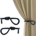 THDC Sturdy Wrought Iron Wall Mounted Curtain Holdbacks (Pack of 2) - Curtain Holders for Living Room, Bedroom, Kitchen, Office (Tie Back Knot Loop)