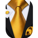 Barry.Wang Plain Men Silk Ties Extra Long Stain Necktie for Wedding Business Handkerchief Cufflinks Set Solid Colors