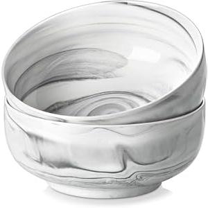 MALACASA Large Soup Bowls Set, 44 OZ (7") Salad Bowl Cereal Bowl Set of 2,Marble Grey Ceramic Bowls for Kitchen, Dishwasher & Microwave Safe, Series REGULAR
