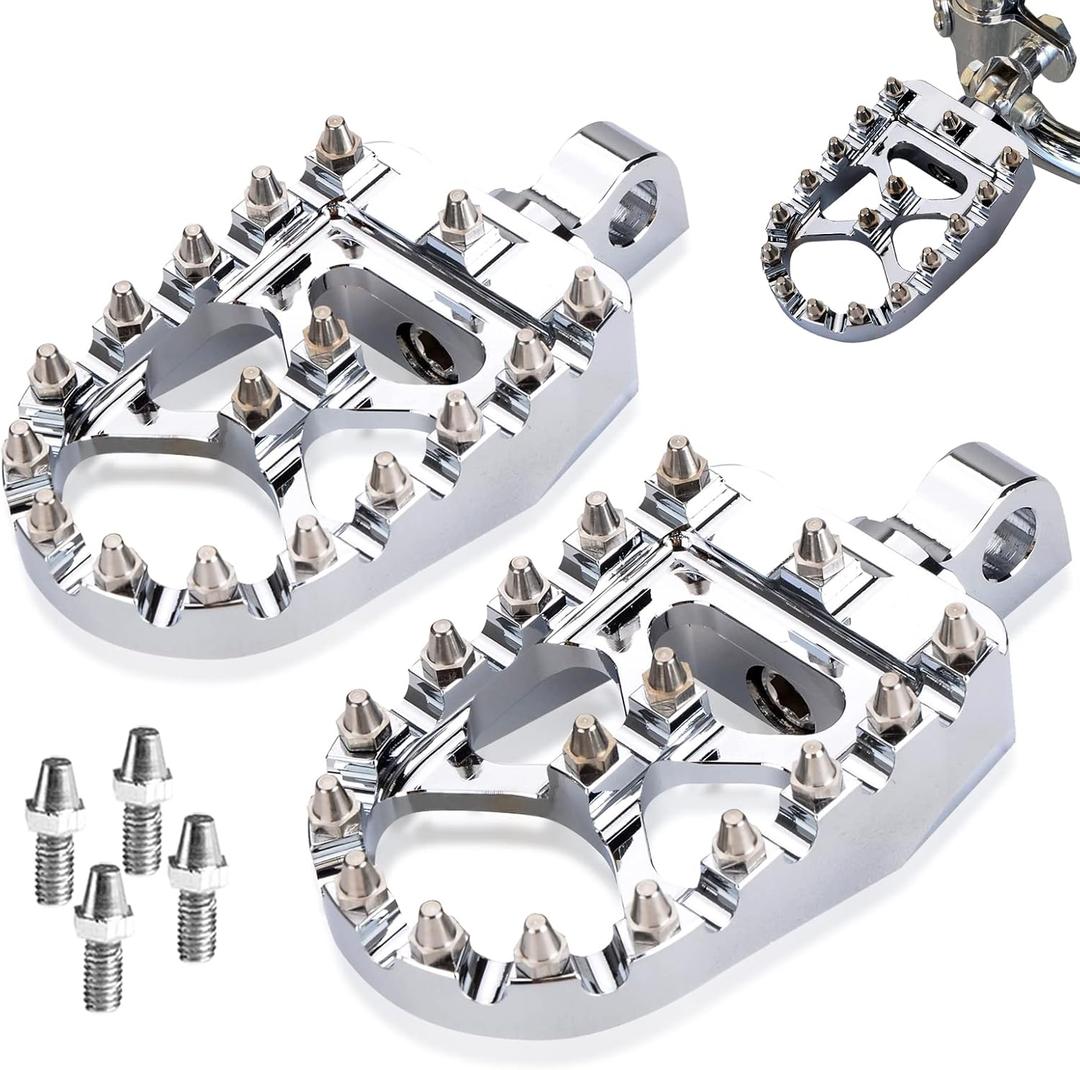 Goldfire Offroad Wide Motorcycle Fat Foot Pegs Pedals, 360 Roating Foot Pedals Footpegs Rests Suit for Harley Dyna Sportster Bobber (Chrome)