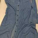 chouyatou Women's Summer Casual Denim Shirt Dress Loose Fit Button Down Midi Long Tunic Jean Dress