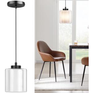 Pendant Lights Kitchen Island Black Industrial Kitchen Lighting 1Pack Clear Glass Cylinder Shade Farmhouse Adjustable Hanging Light Fixtures Island Lights for Kitchen Bedroom Hallway