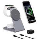 3 in 1 Magnetic Wireless Charger Stand for Apple Devices, Qi2 Certified 15W Fast Charging Station for iPhone 17/16/15/14/13/12 Series, Apple Watch, Airpods