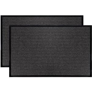 LuxUrux 2-Pack Heavy-Duty Rubber Door Mats - 23x35 inches, Durable, Indoor/Outdoor, Waterproof, Easy to Clean, Low-Profile Entry Rugs with Stylish Striped Gray Design