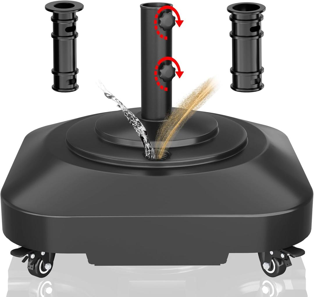 Patio Umbrella Base Heavy Duty with Wheels, Max 125lb Fillable Umbrella Stand Mobile Square Market Stand, Windproof Outdoor Umbrella Holder for Deck, Poolside, Lawn, Fits Muti Sized Umbrellas (Large)
