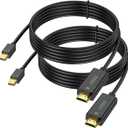 4K Mini DisplayPort to HDMI Cable 6FT 2-Pack, Mini DP to HDMI Cable Adapter (4K@30Hz, 2K@60Hz, 1080P@120Hz) Compatible with Thunderbolt 2, MacBook Air/Pro, Surface Pro/Dock, Projector, Monitor (Black)