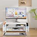 OPNICE Desk Organizers and Accessories, 2-Tier Computer Monitor Stand Riser with Drawer and 2 Pen Holders, Laptop Stand, Office Desk Accessories for Office Supplies, White