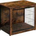 DWANTON Dog Crate Furniture with Cushion, Wooden Kennel Table with Double Doors, Indoor Dog House, 27.2" L, Rustic Brown , 27.2"L x 20.1"W x 23.6"H