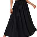 OPOIPIN Women's Summer Elastic High Waist Pleated A Line Flowy Beach Maxi Long Skirt