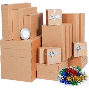 joyhalo 24 Pack Gift Boxes with Lids for Presents - Assorted Size Kraft Christmas Gift Boxes Bulk for Clothes, Shirts, Robes, Coats, Sweaters, Xmas Holiday Present Gift Wrapping