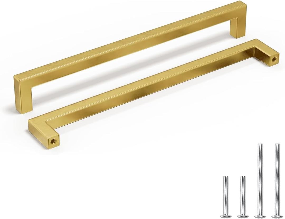 homdiy 6 Pack 10-1/16 Inch Gold Handles for Cabinets Kitchen Cabinet Handles Brushed Brass Cabinet Pulls Gold Hardware for Cabinets Stainless Steel Modern Hardware
