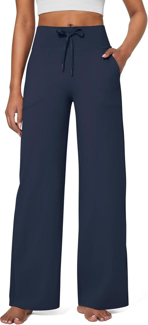 G4Free EverGoing Wide Leg Pants for Women Yoga Pants High Waist Sweatpants with Pockets Stretch Lounge Pants Comfy Workout (X-Small Tall, Dark Navy)