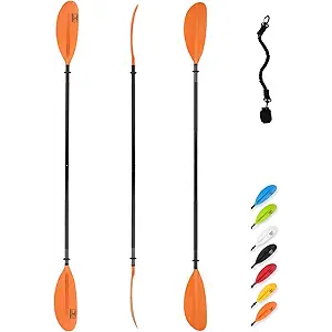 OCEANBROAD Kayak Paddle Alloy Shaft Kayaking Boating Canoeing Oar with Paddle Leash Orange
