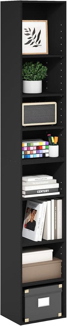 Furinno PASIR Book Shelf, 8-Tier Bookshelf, Bookcase with Open Shelf, 9.3 x 11.8 x 70.9, for Living Room, Bedroom, Home Office, Blackwood, 8-Tier, 12-Inch Width