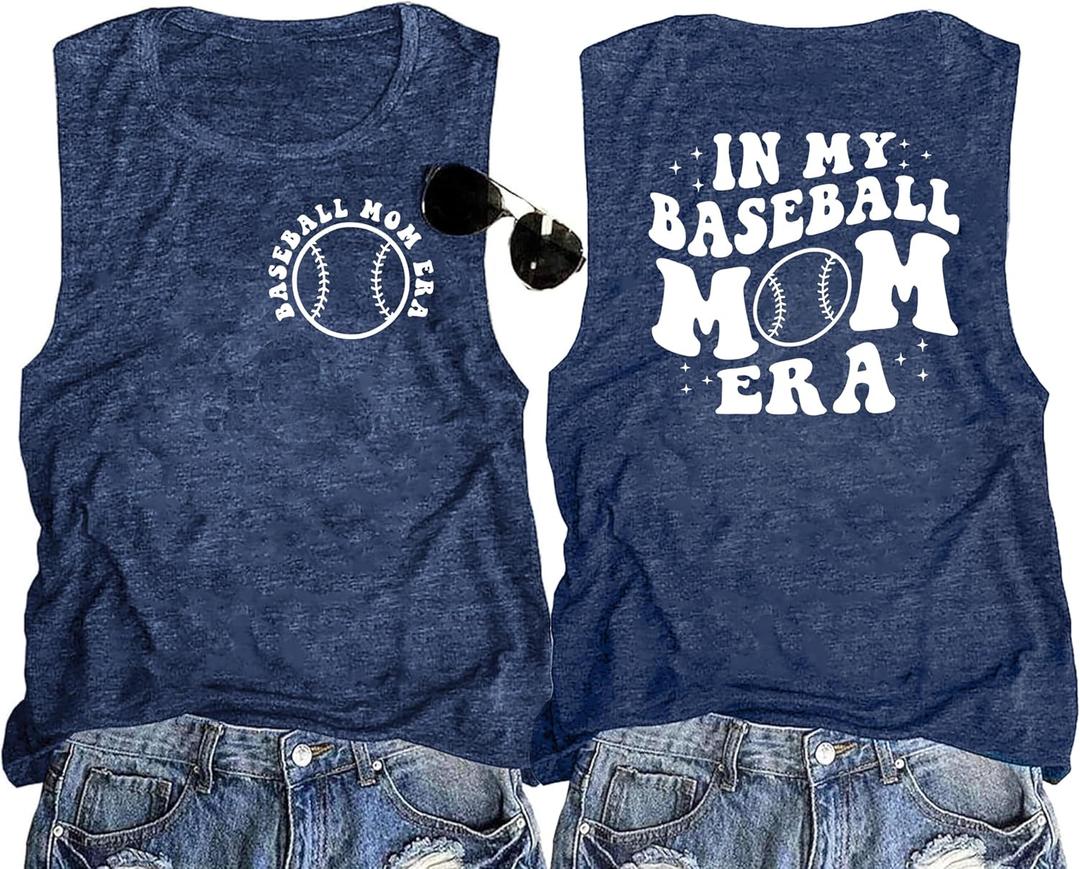 Baseball Mom Shirt Tank Tops Baseball Love Graphic Tee Shirts Women Summer Casual Loose Sleeveless Shirt (Blue, XL)