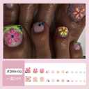 3 x Press on Toenails Short Square - Colorful Flower Rhinestone Fake Toe Nails, Summer 3D Glue on Toenails for Women, Reusable Acrylic False Toe Nails for Beach Vacation 12 Sizes - 24 Pcs