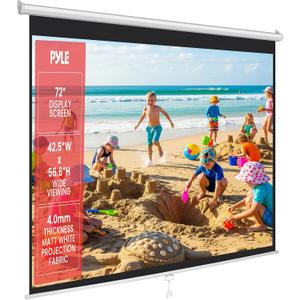 Pyle 72-Inch Manual Pull Down Projector Screen, Matte White Projection Surface, Ceiling or Wall Mount Screen Projector with Auto-Lock & Black Border for Home Theater or Office (42.5" x 56.6")