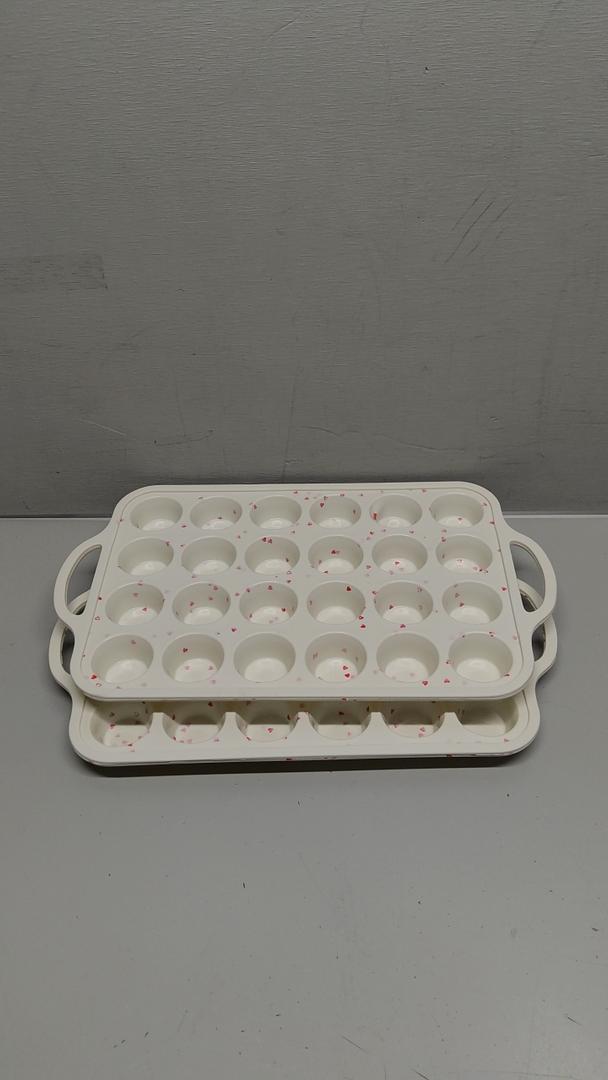 Silicone Mini Muffin Pan With Metal Reinforced Frame - 24 Cups Durable Silicone Cupcake Pan for Muffin, Cupcakes, BPA Free and Dishwasher Safe, Pack 2, Creamy Confetti