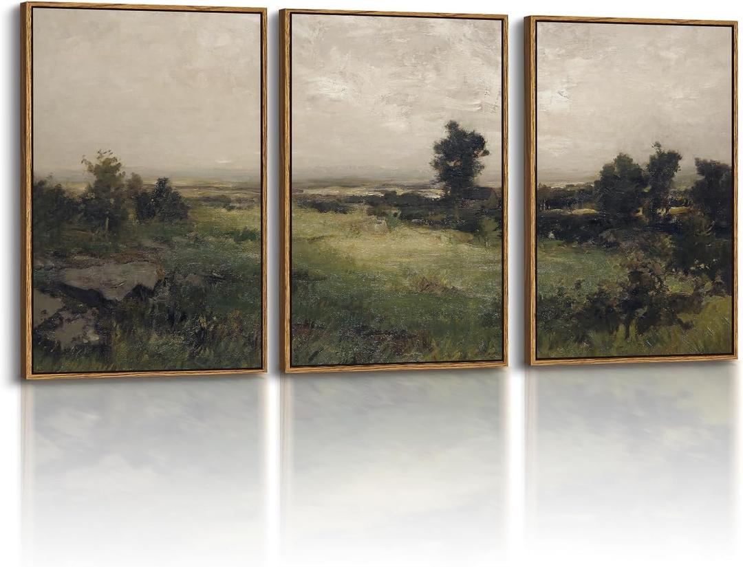 InSimSea Oversized Vintage Landscape Art for Living Room Bedroom,3Pcs, Extra Large French Country Paintings Wall Decor for Home, Rustic Farmhouse Field Framed Canvas Prints Picture,16x24in, 16"x24"x3