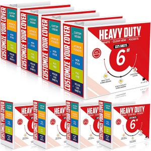 4 Pcs 6 Inch Large Ring Binders with Pockets 3 Ring Binder 8.5 x 11 Presentation Folder View Binder with Customizable Clear Cover for Documents Files Projects(White)