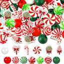 Qunclay 200 Pcs Christmas Beads for Crafts Wooden Christmas Beads Red Green and White Peppermint Candy Cane for Jewelry Making Holiday DIY Garland Party Tree Hanging Home