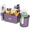 Stroller Cup Holder with Snack Tray, 3-in-1 Universal Stroller Tray with & Phone Holder, Removable Drink Holder, 360 Rotation Tray Attachment for Nuna, Wheelchair, Bike, Walker, Scooter (Purple)